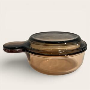 Vintage Corning Ware Vision Amber Grab It Go Bowl + PYREX Glass Lid